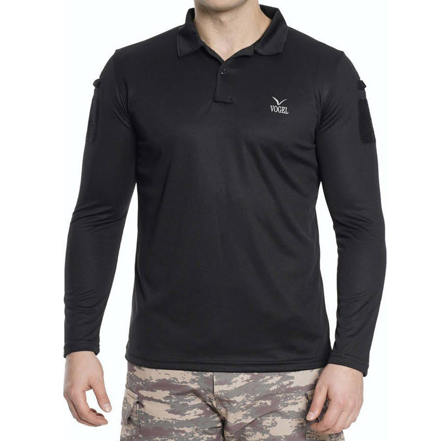 Vogel Tactical Uzun Kollu Yakalı Siyah Taktik Tişört Likralı microfiber kumaştan üretilmiştir %100 polyesterdir Termal yapısı 